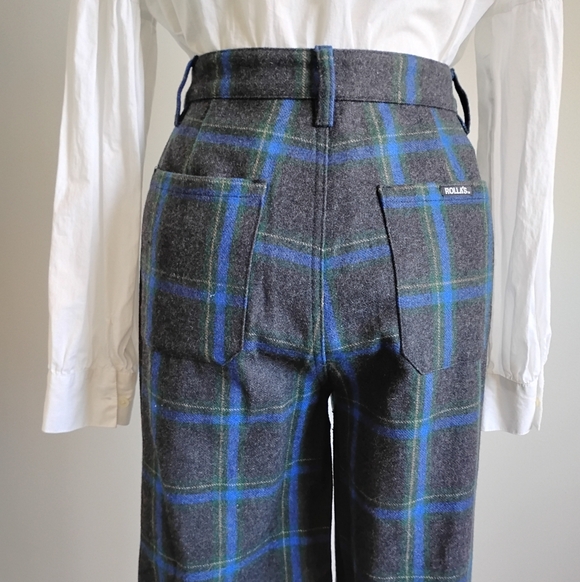 ROLLA'S Wool Blend Plaid Pants High Waist Wide Leg Blue Gray Size 29 - Picture 9 of 17